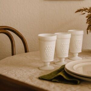 Vintage Set of 3 White Milk Glass Embossed Harvest Grape 6” Goblet Glasses